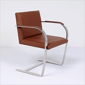 Executive Flat Arm Side Chair - Saddle Brown Leather - With Armpads