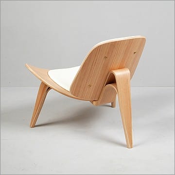 Shell Chair - Polar White Leather and Light Oak Wood Finish