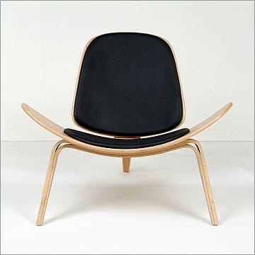 Shell Chair - Black Leather and Light Oak Wood Finish