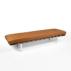 Mies van der Rohe: Exhibition 3-Seat Bench - Autumn Tan Leather - Medium Walnut Frame