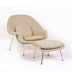 Show product details for Womb Chair with Ottoman - Buff Yellow Fabric