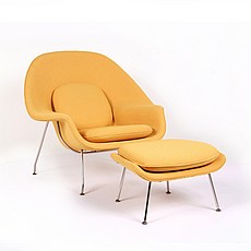 Show product details for Womb Chair with Ottoman - Citrus Yellow Fabric
