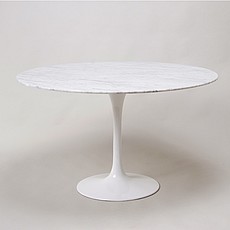 Saarinen Tulip Dining Table 48 Inch Round - White Quartz with Grey Veins