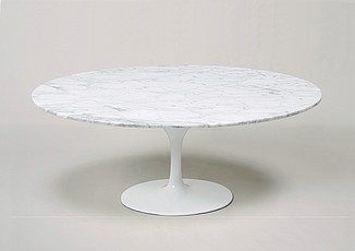 Show product details for Saarinen Tulip Dining Table Large Oval - White Quartz with Grey Veins
