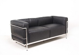 Show product details for Grande Feather Relaxed Loveseat - Standard Black Leather