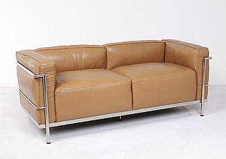 Show product details for Grande Feather Relaxed Loveseat - Driftwood Tan Leather