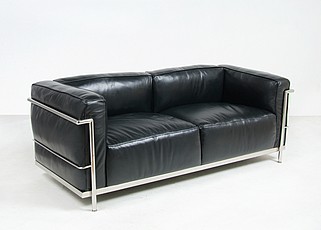 Show product details for Le Corbusier: LC3 Down Feathers Relaxed Loveseat Reproduction