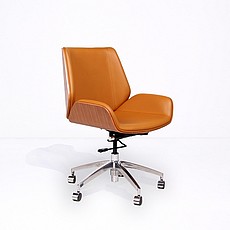 Show product details for Morano Office Task Chair - Premium Black Leather - Dark Walnut Back
