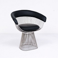 Show product details for Platner Wire Dining Chair - Black Leather