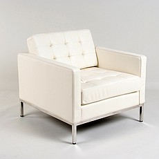 Show product details for Florence Knoll Lounge Chair - Polar White Leather - No Buttons