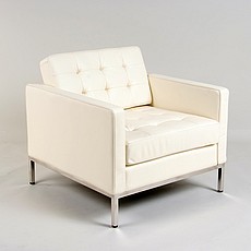 Show product details for Florence Knoll Lounge Chair - Beige White Leather - No Buttons