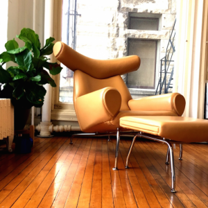 Fiddle Leaf Fig and Our Ox Chair Replica in Camel Tan Leather