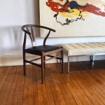 Wegner-Style Wish Bone Chair with Black Leather Seat