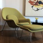 Our Saarinen-Inspired Womb Chair and Ottoman in Our Exclusive Chartreuse Green Boucle