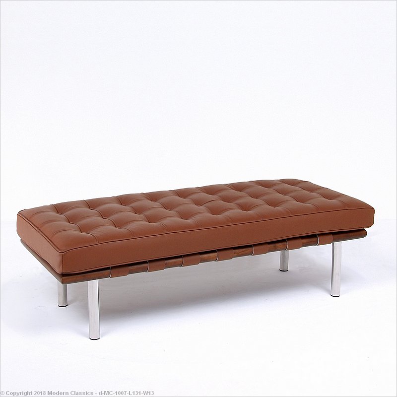 Cocoa Brown Leather Barcelona Bench 2, Brown Leather Bench Seat