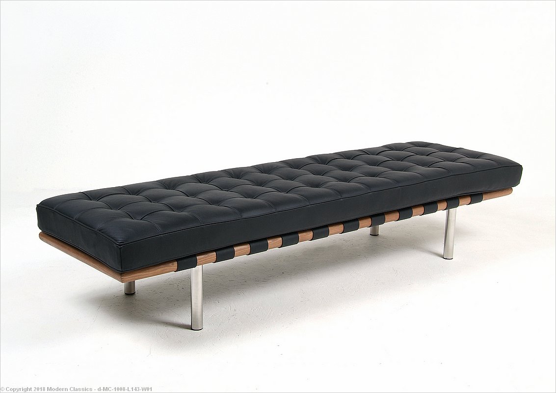 In Stock Black Leather Barcelona Bench, Modern Leather Bench