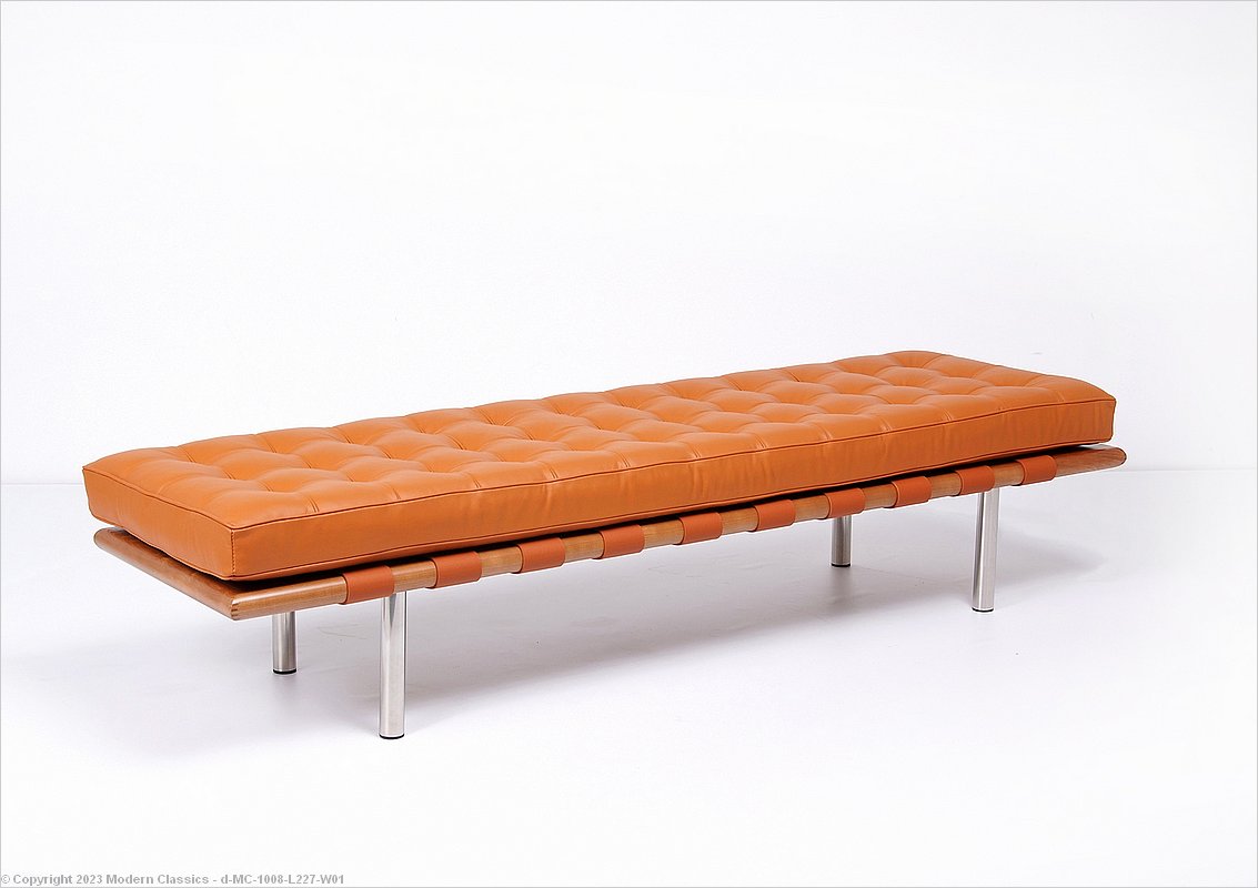 Golden Tan Leather Barcelona Bench 3, Tan Leather Bench