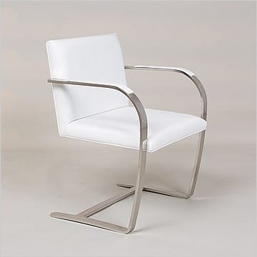 Executive Flat Arm Side Chair - Arctic White Leather - With Armpads