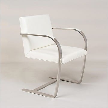 Executive Flat Arm Side Chair - Polar White Leather - With Armpads