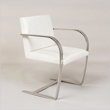 Executive Flat Arm Side Chair - Polar White Leather - No Armpads
