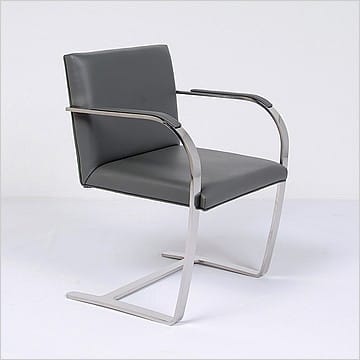 Executive Flat Arm Side Chair - Charcoal Gray Leather - With Armpads