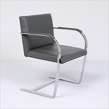 Executive Flat Arm Side Chair - Cloud Gray Leather - With Armpads