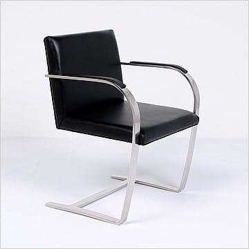 Executive Flat Arm Side Chair - Standard Black Leather With Armpads