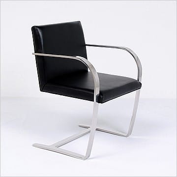 Executive Flat Arm Side Chair - Standard Black Leather - No Armpads