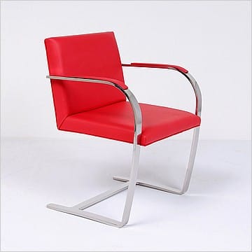 Executive Flat Arm Side Chair - Standard Red Leather With Armpads