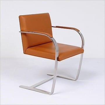 Executive Flat Arm Side Chair - Golden Tan Leather - With Armpads