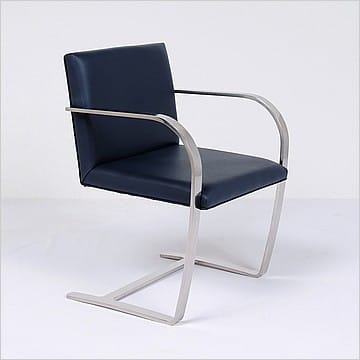 Executive Flat Arm Side Chair - Navy Blue Leather - No Armpads