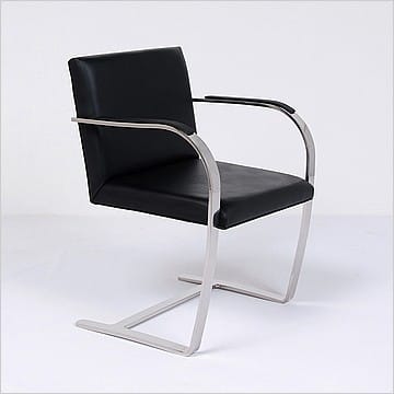 Executive Flat Arm Side Chair - Premium Black Leather - With Armpads