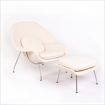 Womb Chair Chair with Ottoman - Fuzzy White Fabric