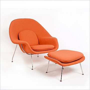 Womb Chair with Ottoman - Tangerine Orange Fabric
