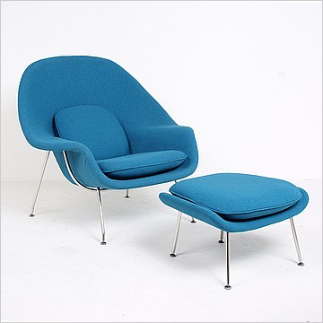 Womb Chair with Ottoman - Aegean Blue Fabric