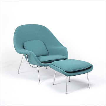 Womb Chair with Ottoman - Indigo Blue Fabric