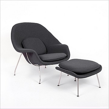 Womb Chair with Ottoman - Mica Gray Fabric
