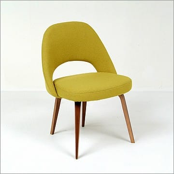Saarinen Executive Side Chair - Chartreuse Fabric - Wood Legs
