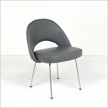 Saarinen Executive Side Chair - Charcoal Gray Leather - Stainless Steel Legs