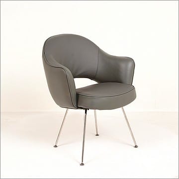 Saarinen Executive Armchair - Charcoal Gray Leather - Stainless Steel Legs