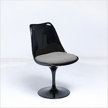 Saarinen Style: Tulip Side Chair - Black Shell - Upholstered Seat Cushion