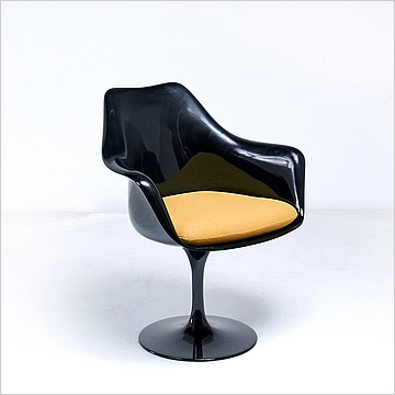 Saarinen Style: Tulip Arm Chair - Black Shell - Melon Orange Upholstered Seat Cushion
