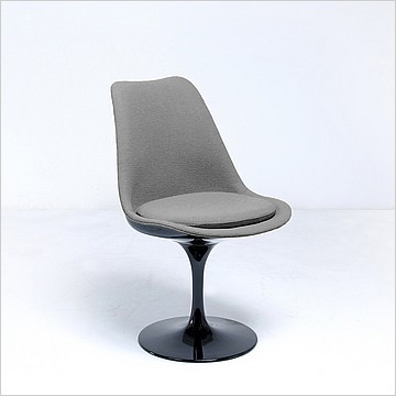 Saarinen Style: Tulip Side Chair - Black Shell - Fully Upholstered - Mica Gray Fabric