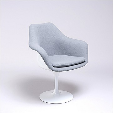 Saarinen Style: Tulip Arm Chair - White Shell - Fully Upholstered - Powder Blue Fabric