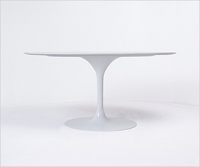 Eero Saarinen Style: Tulip Dining Table 60 Inch Oval - Solid White Quartz