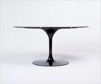 Eero Saarinen Style: Tulip Dining Table 60 Inch Oval - Black Quartz with White Veins