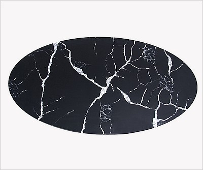 Eero Saarinen Style: Tulip Dining Table 60 Inch Oval - Black Quartz with White Veins