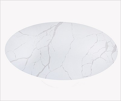 Eero Saarinen Style: Tulip Dining Table 60 Inch Oval - White Quartz with Grey Veins