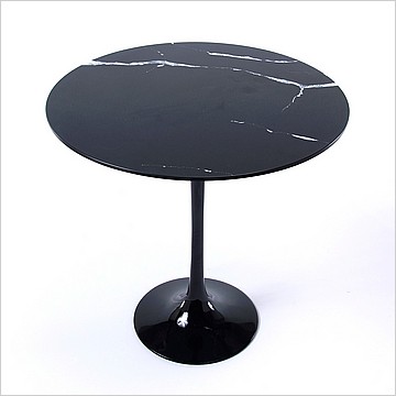 Eero Saarinen Style: Tulip Side Table 20 Inch Round - Black Quartz with White Veins