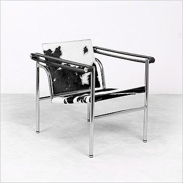 Corbusier Style: Basculant Chair - Black and White Pony Hide
